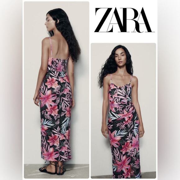 Zara TROPICAL PRINT CORSET STYLE DRESS - Picture 1 of 10